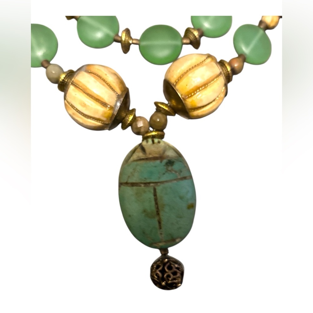 Artisan Green and Gold Beaded Necklace - Picture 7 of 8